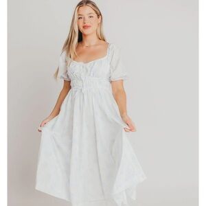 Elegant White Midi Dress with Puff Sleeves